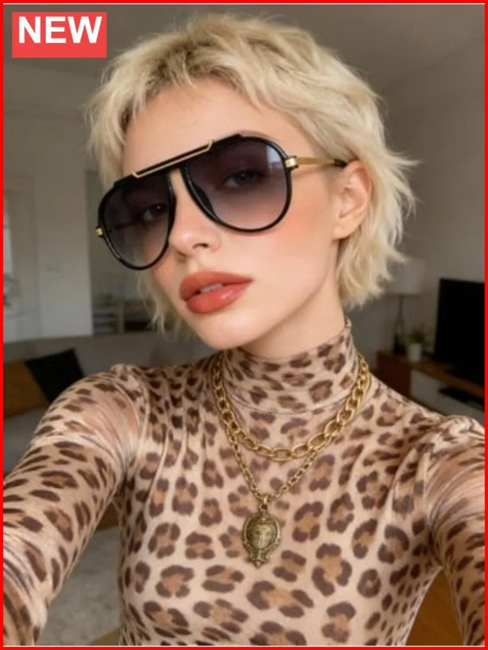 Oversized Aviator Sunglasses Gold Metal Retro 70s UV400